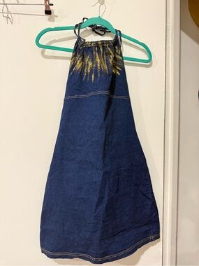 Dark Navy Denim Halter Top with Brand Tag
